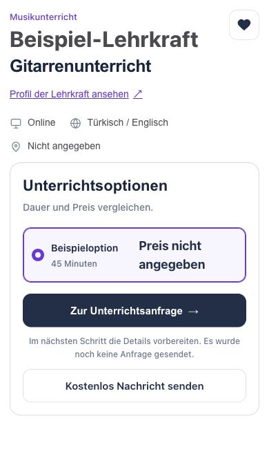 Deutsches Beispielprofil mit ausgewähltem Unterricht und Kontaktfunktionen.