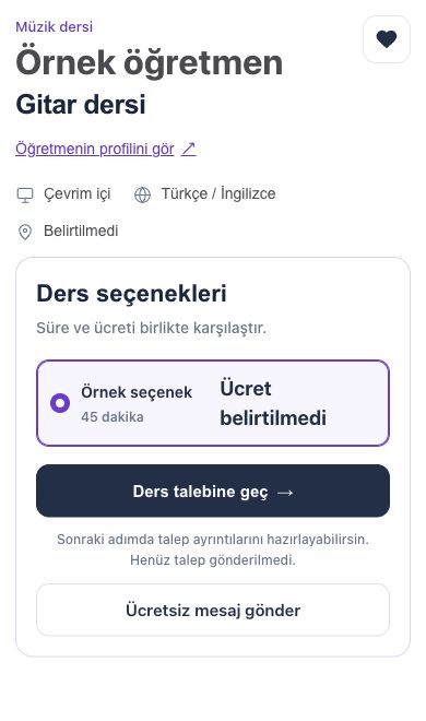 Türkçe örnek profilde seçili ders ve iletişim kontrolleri.